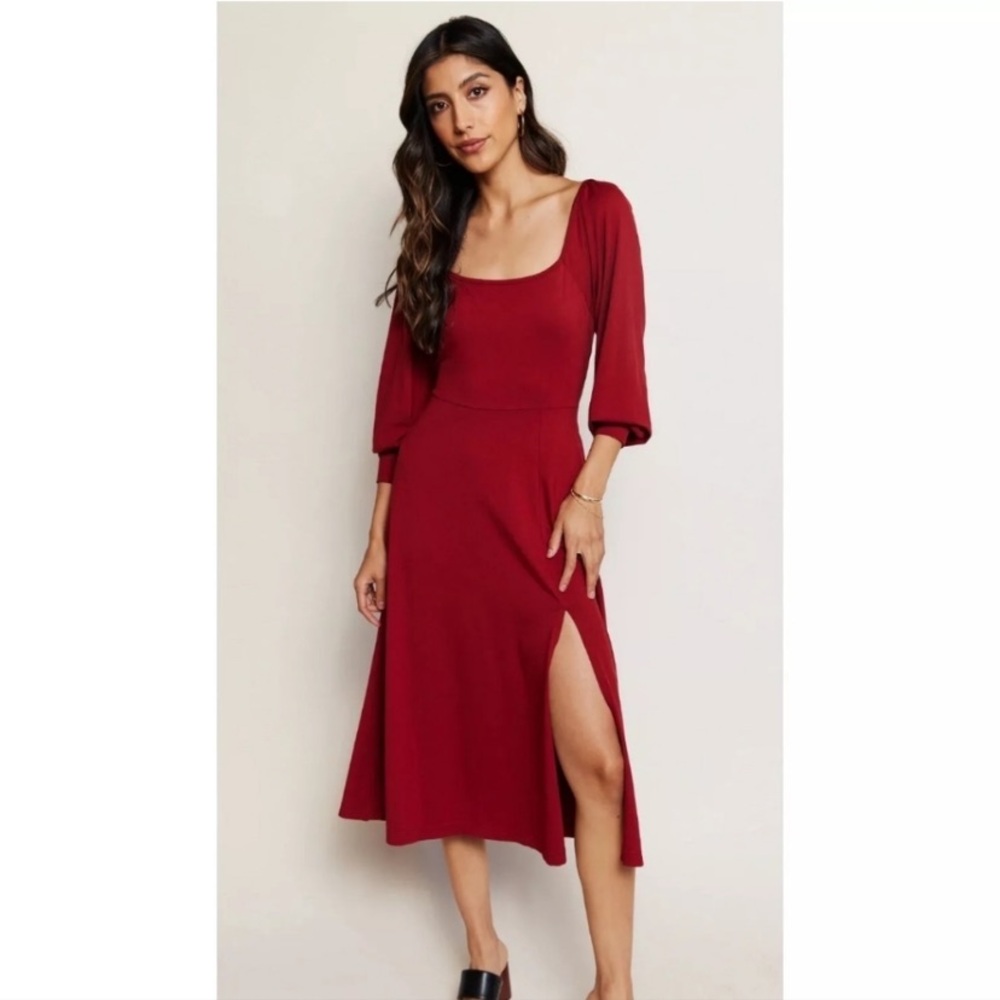 Able Rita Square Neck Midi Dress in Sun-dried Tomato Red
